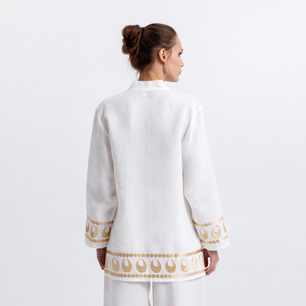 Selene Long Sleeve Tunic - White/Gold