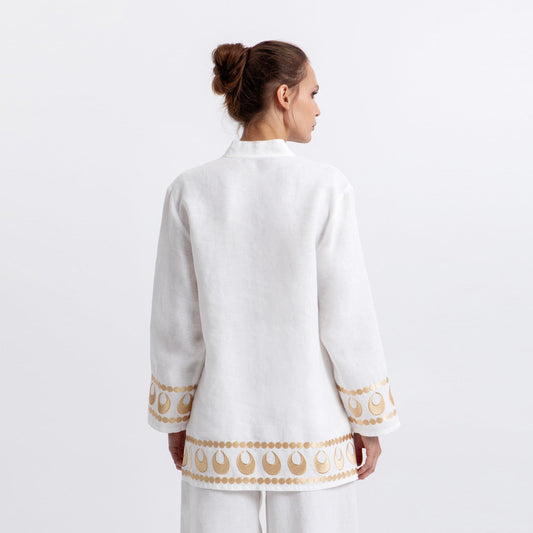 Selene Long Sleeve Tunic - White/Gold