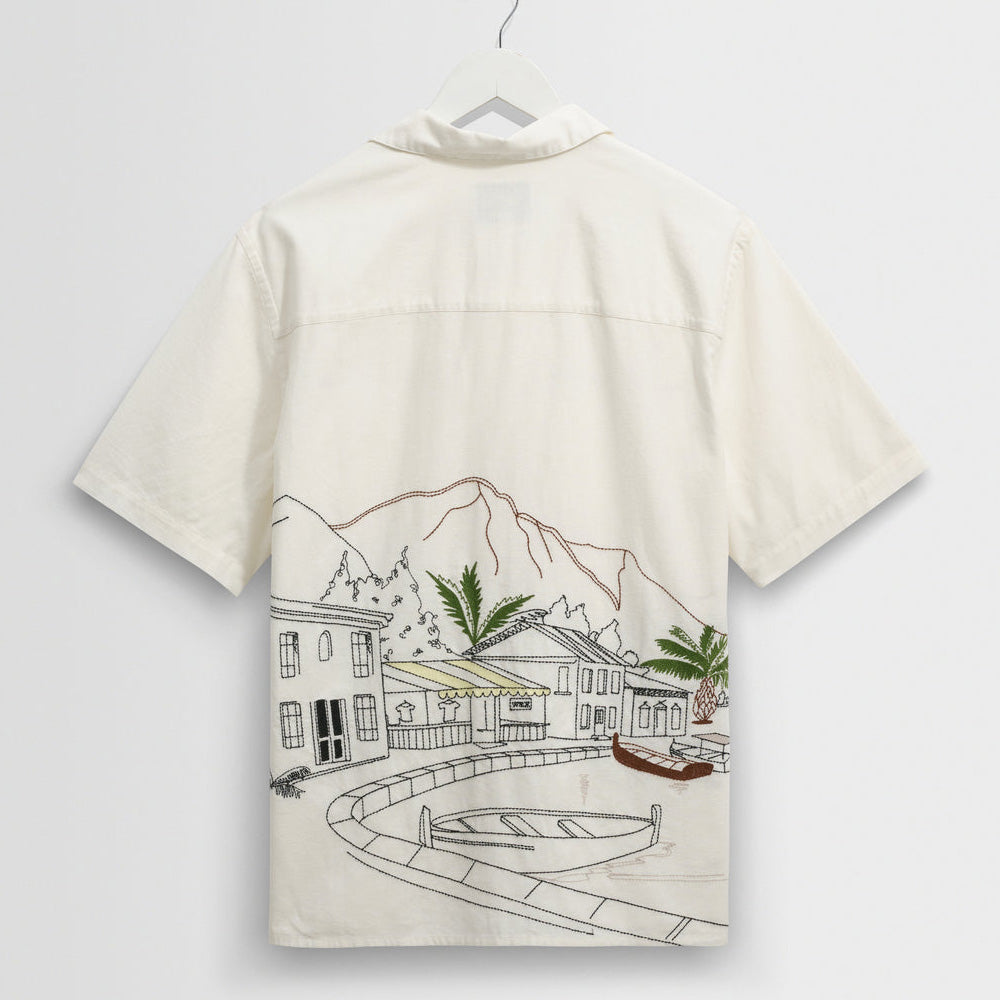 Wax Didcot Holiday Embroidery Short-Sleeve Shirt - Ecru And Multicolour
