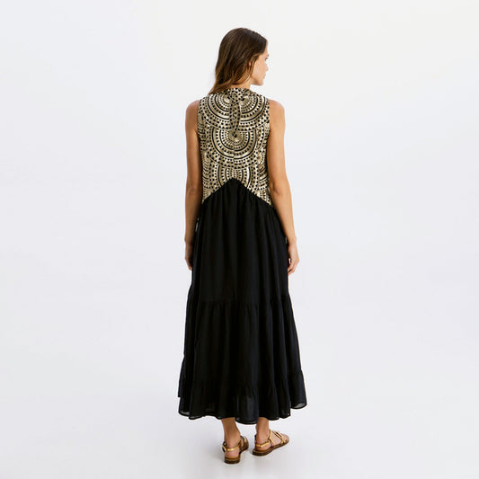 New Triangle Sleeveless Maxi Dress - Black/Gold