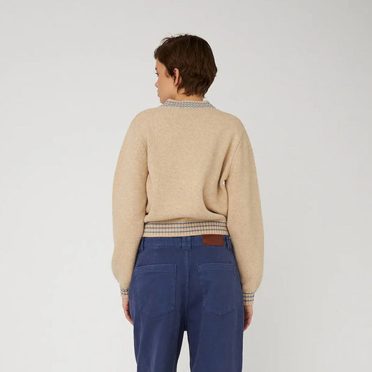 Embroidered Apple Sweater - Soft Powder