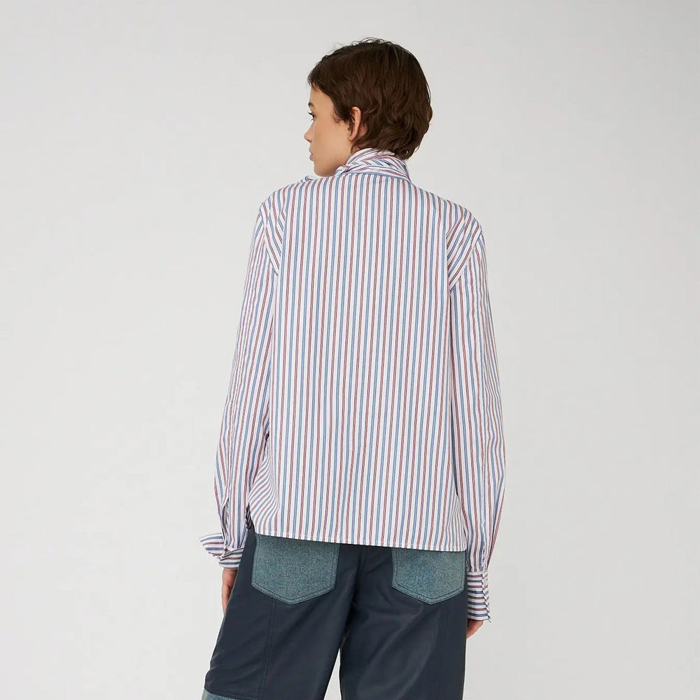 Cotton Striped Bow Shirt - Red And Blue