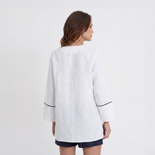 Long Sleeve Pleat Blouse - White/Black