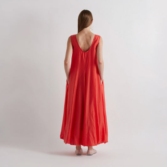 Scoop Neck Maxi Dress - Coral