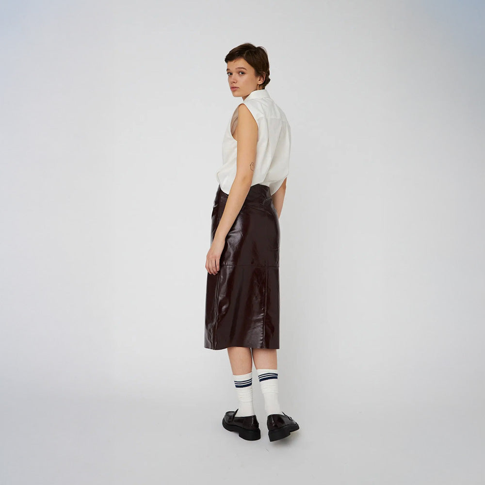 Leather Midi Skirt - Brownish Red