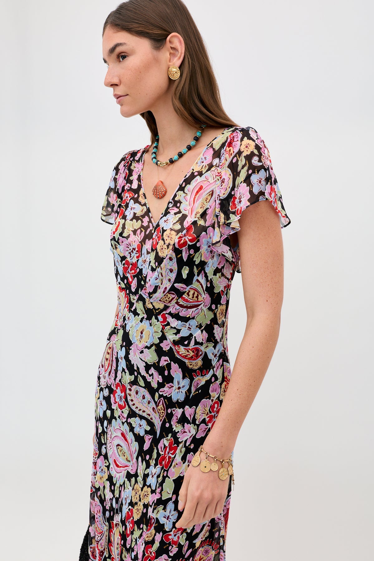 Bexley Lurex Midi Dress - Cara Floral Black
