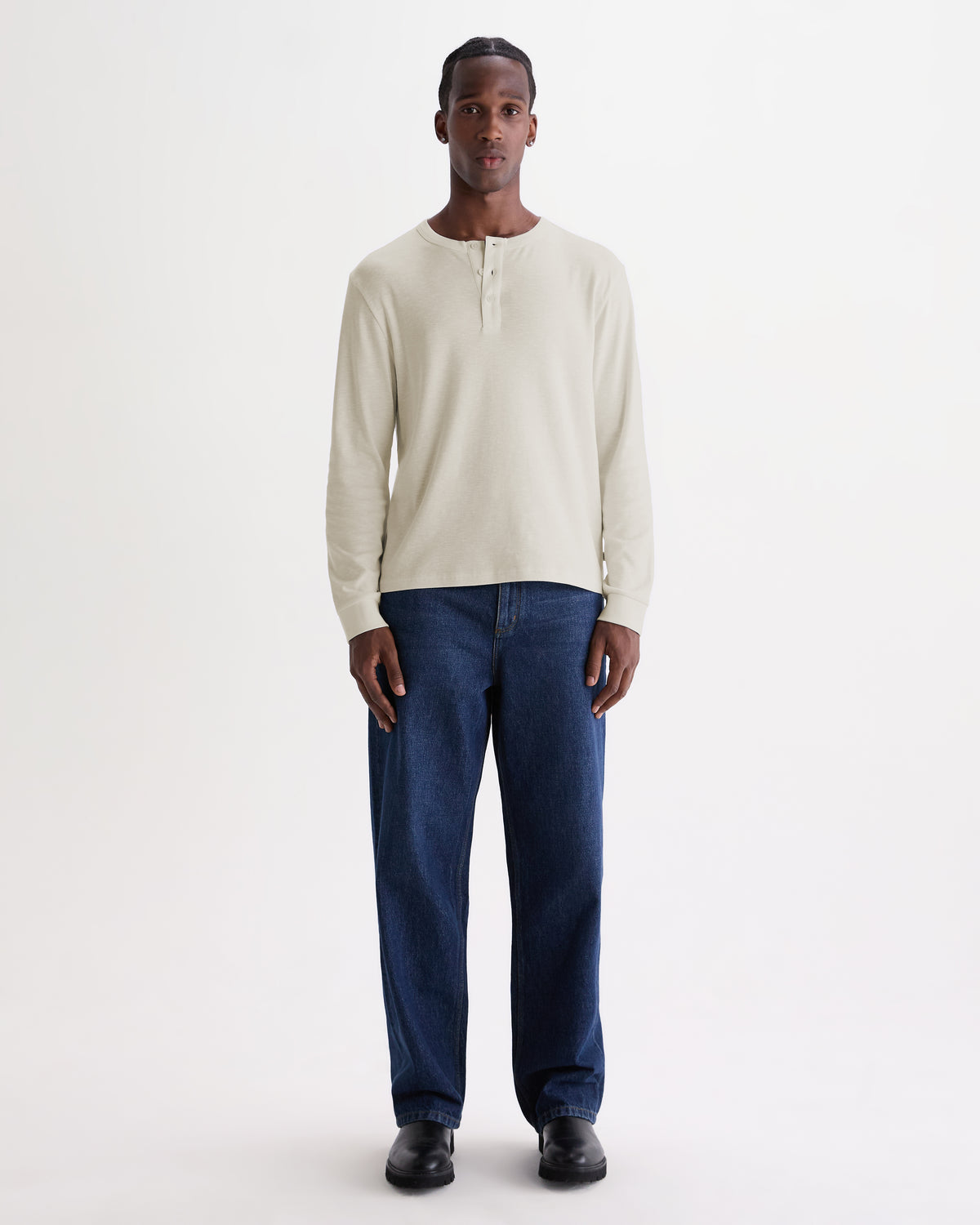 Wax Caleb Henley Long Sleeve Waffle T-Shirt - Ecru