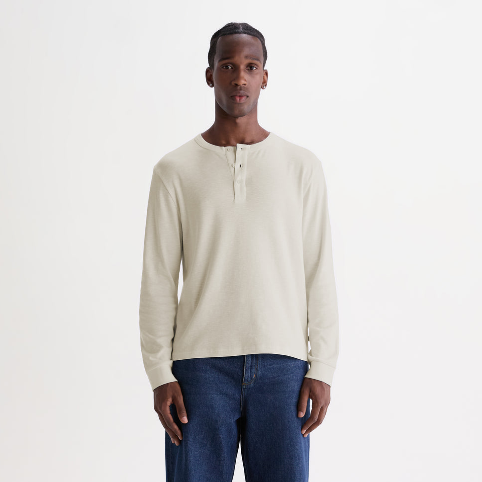 Caleb Henley Long Sleeve Waffle T-Shirt - Ecru