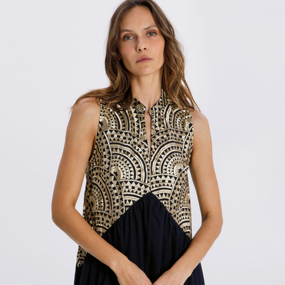 New Triangle Sleeveless Maxi Dress - Black/Gold