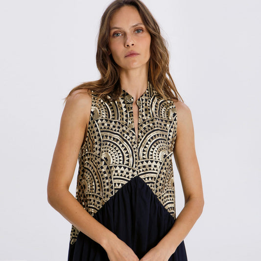 New Triangle Sleeveless Maxi Dress - Black/Gold