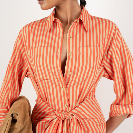 Lina Tie Front Shirt Dress - Orange Sand