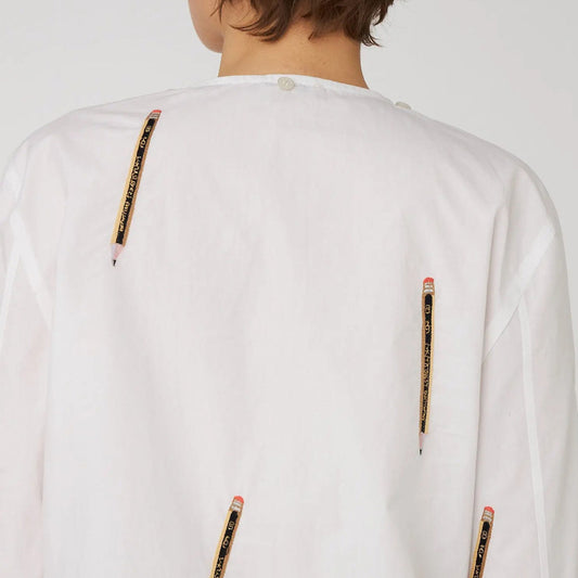 Embroidered Cotton Bow Shirt - White