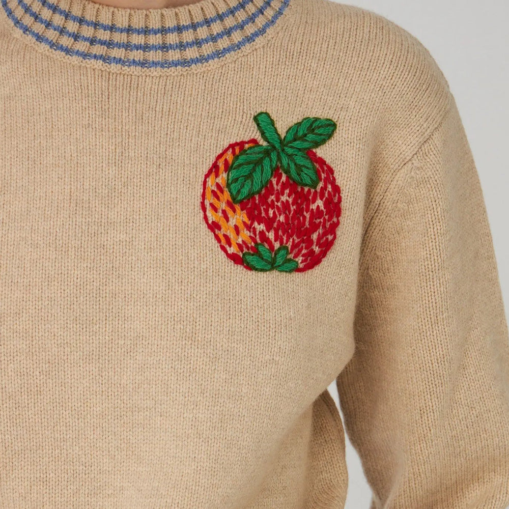 Embroidered Apple Sweater - Soft Powder