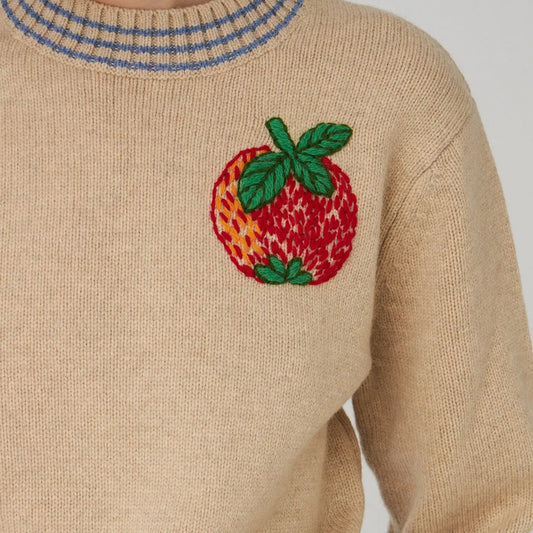 Embroidered Apple Sweater - Soft Powder