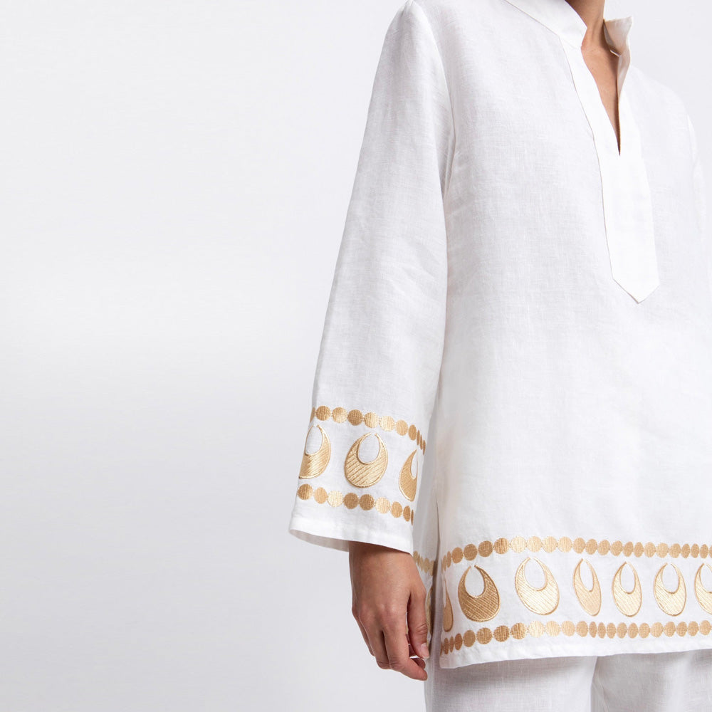 Selene Long Sleeve Tunic - White/Gold