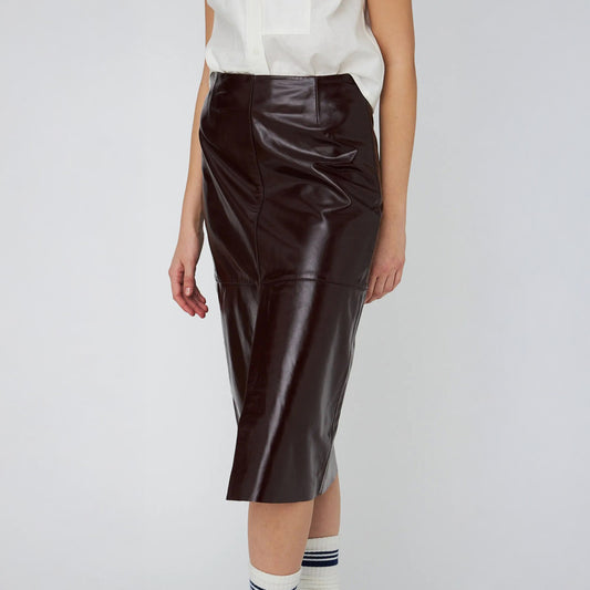 Leather Midi Skirt - Brownish Red