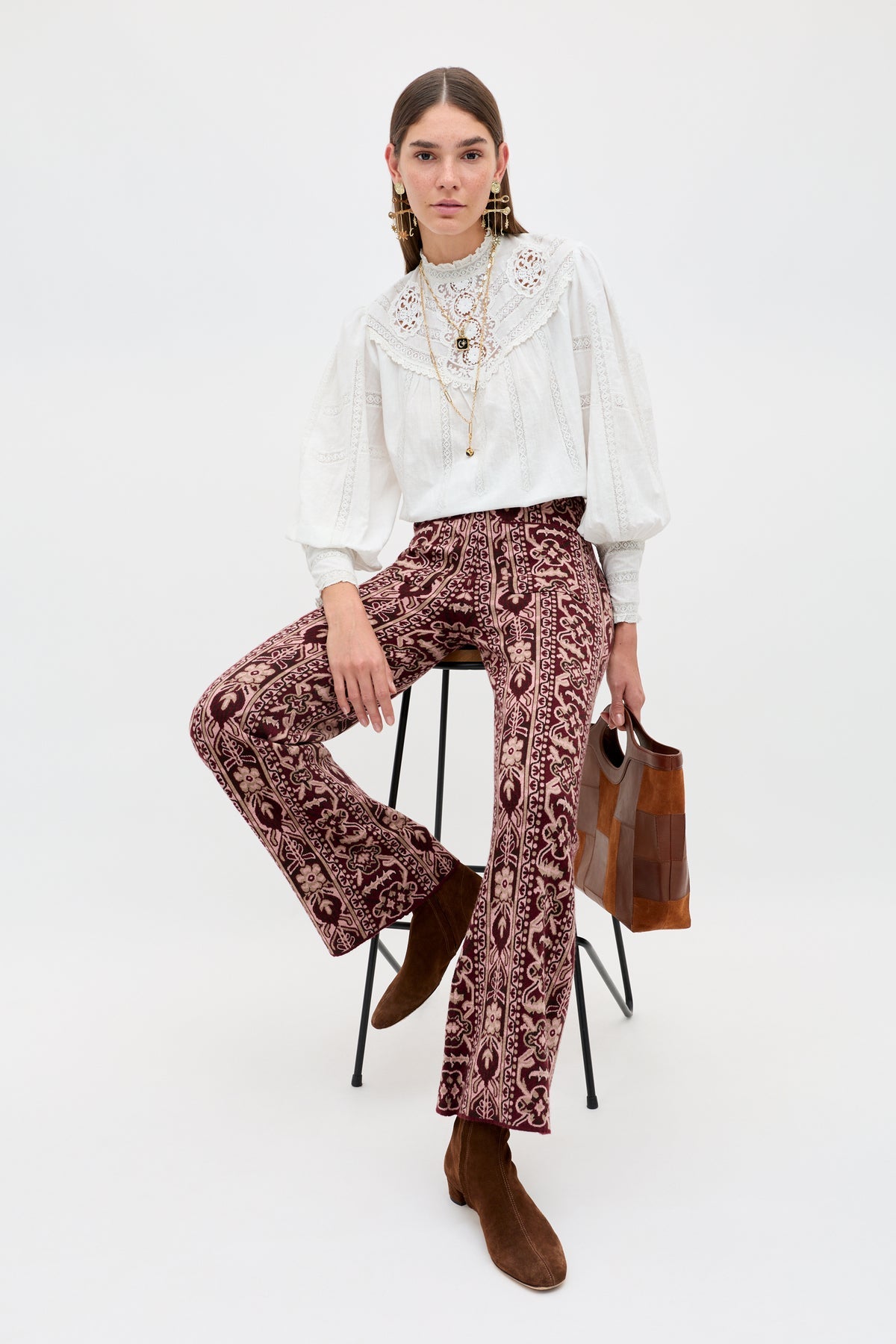 Ceara Tapestry Bloom Trouser - Bordeaux