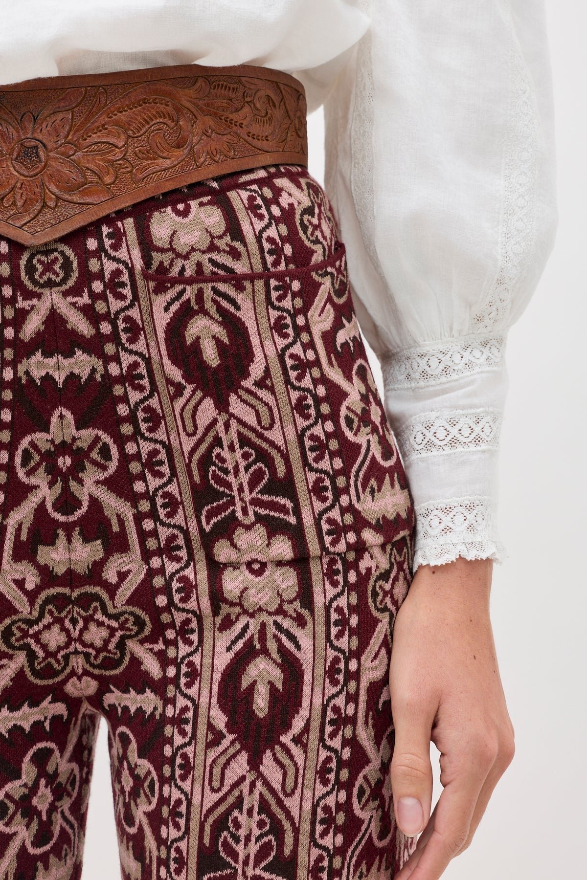 Rixo Ceara Tapestry Bloom Trouser - Bordeaux