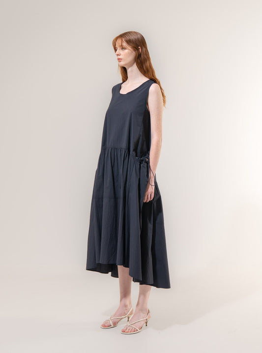 Drawstring Volume Dress - Navy