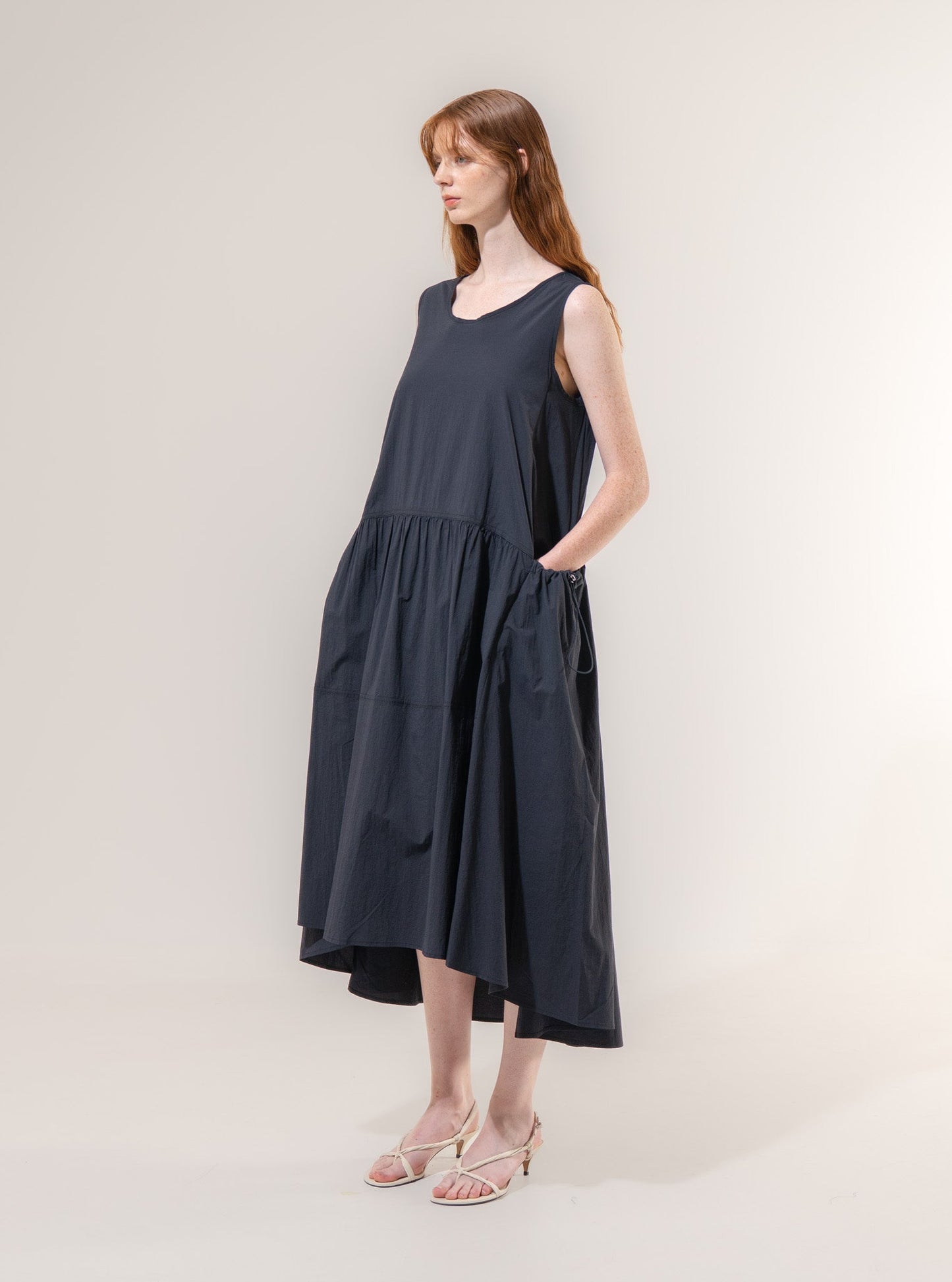 Drawstring Volume Dress - Navy