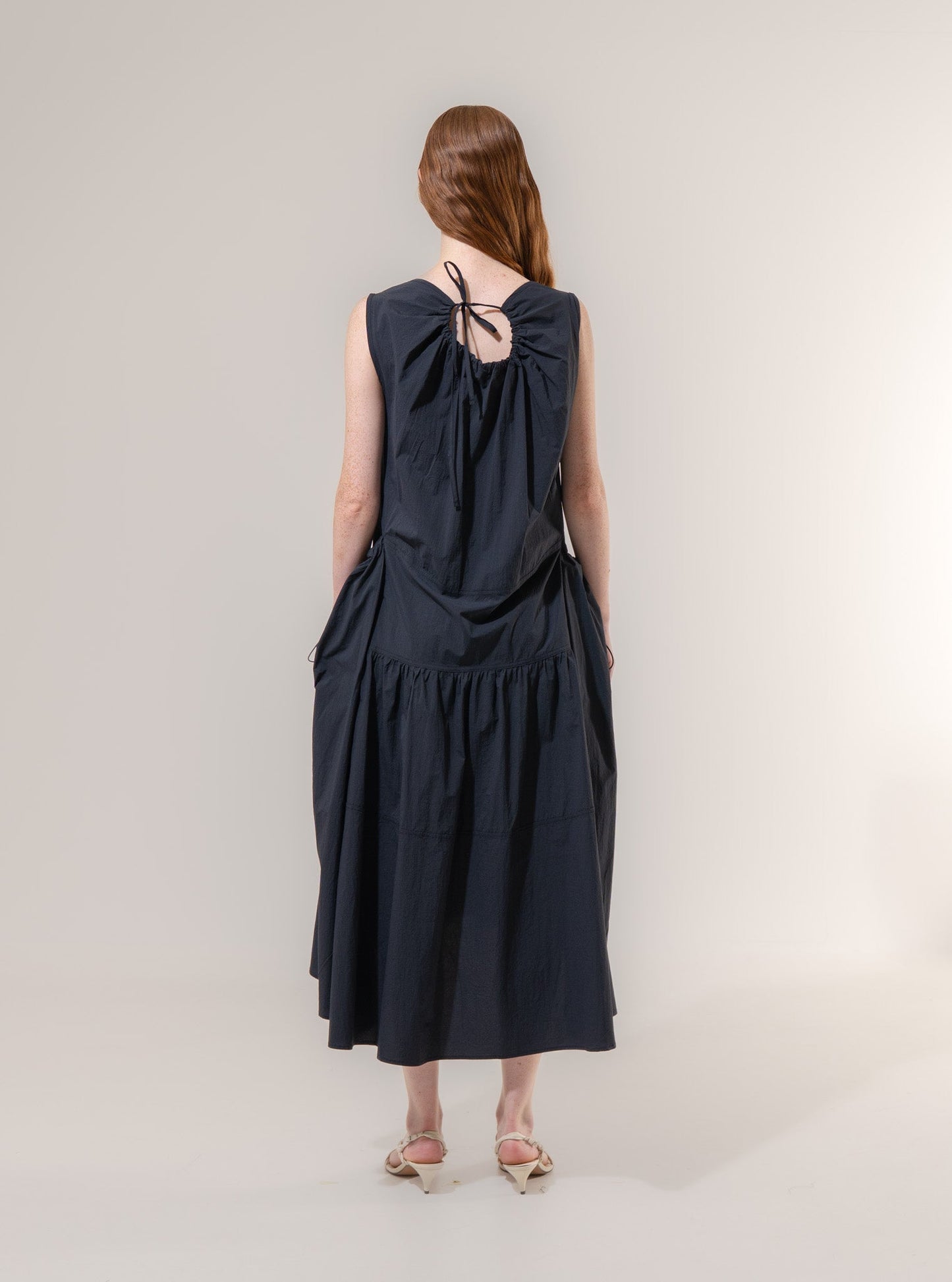 Drawstring Volume Dress - Navy