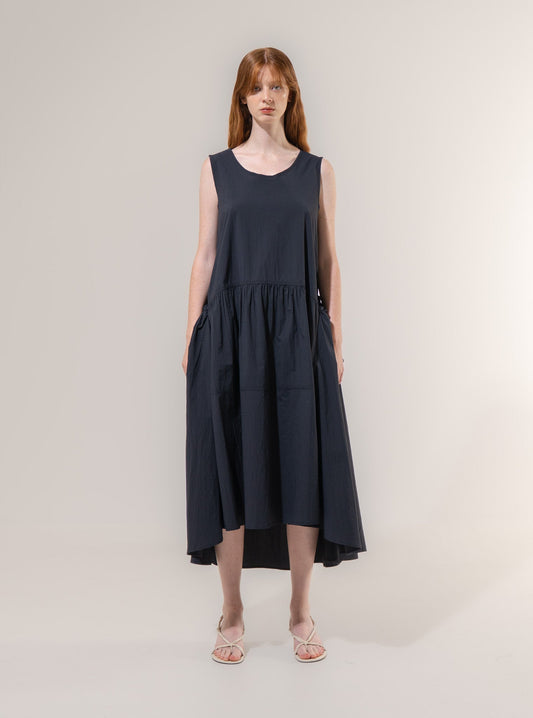 Drawstring Volume Dress - Navy
