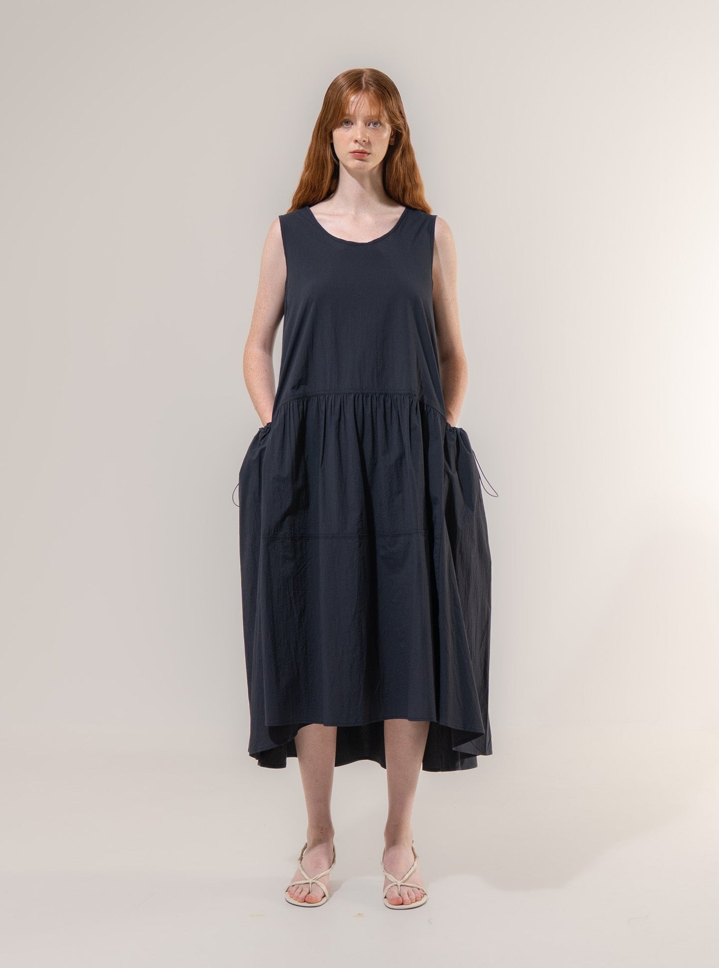 Drawstring Volume Dress - Navy