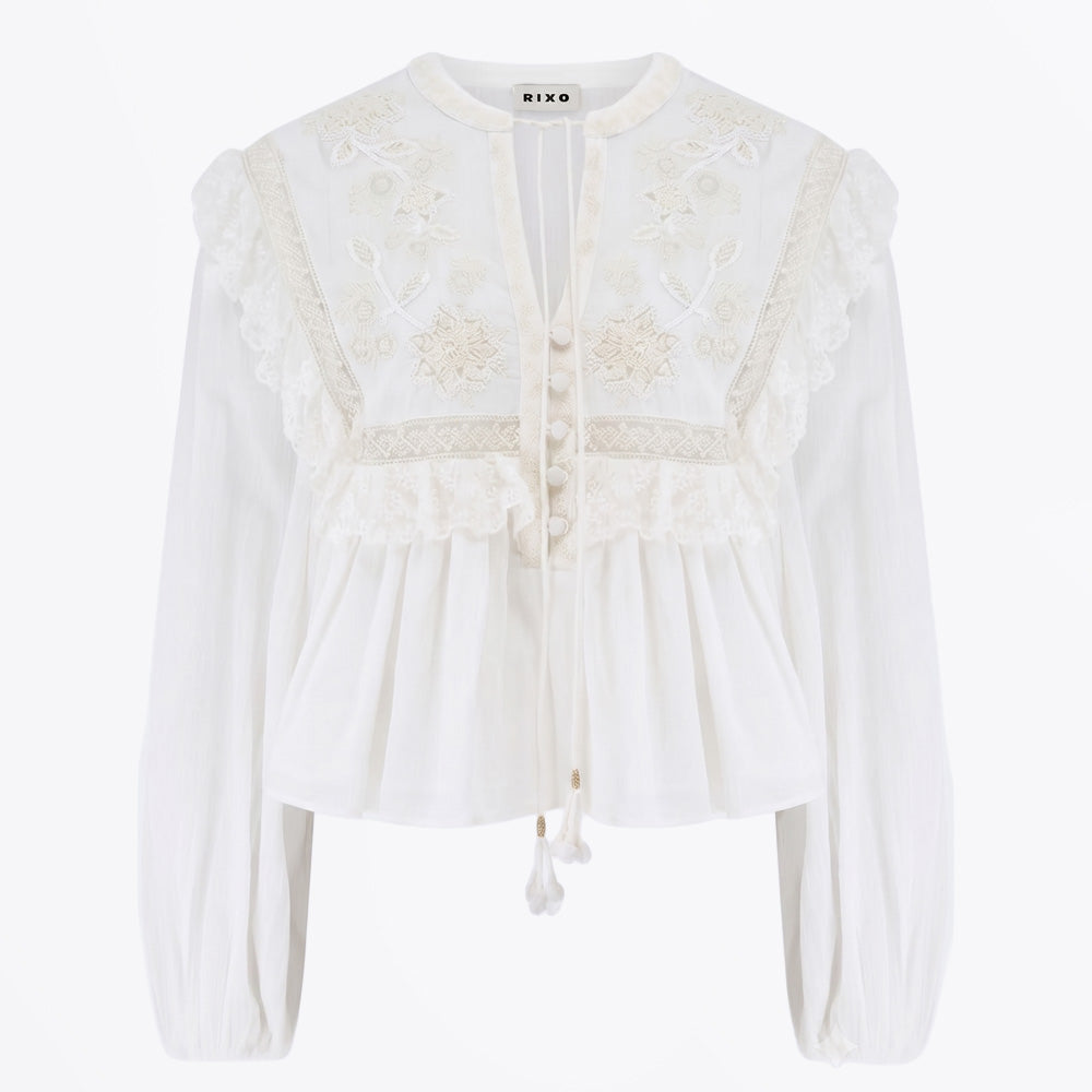 Rixo Diann Top - Lilly Embroidery Ivory