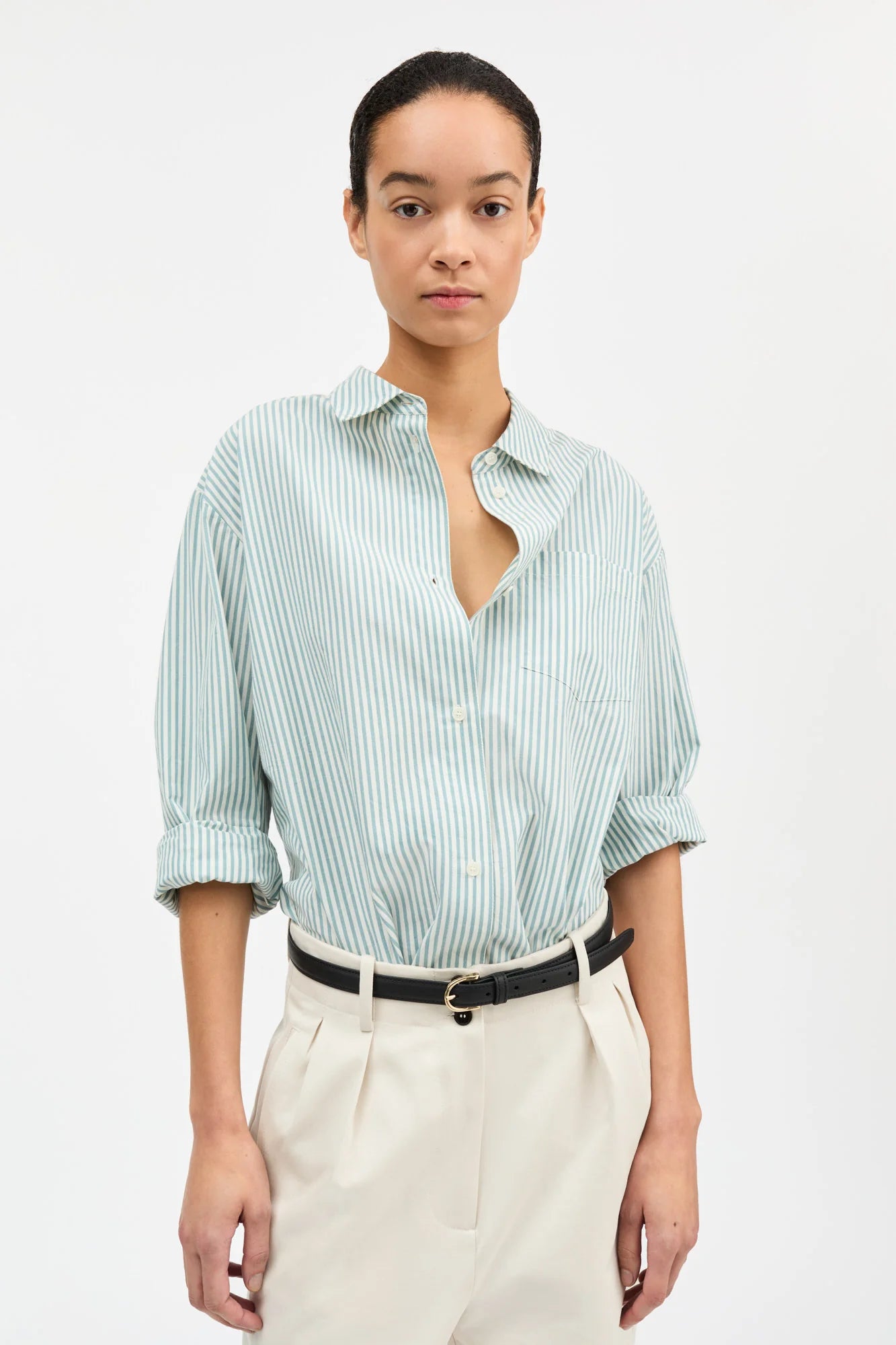 Edgar Shirt - White/Aqua Stripe