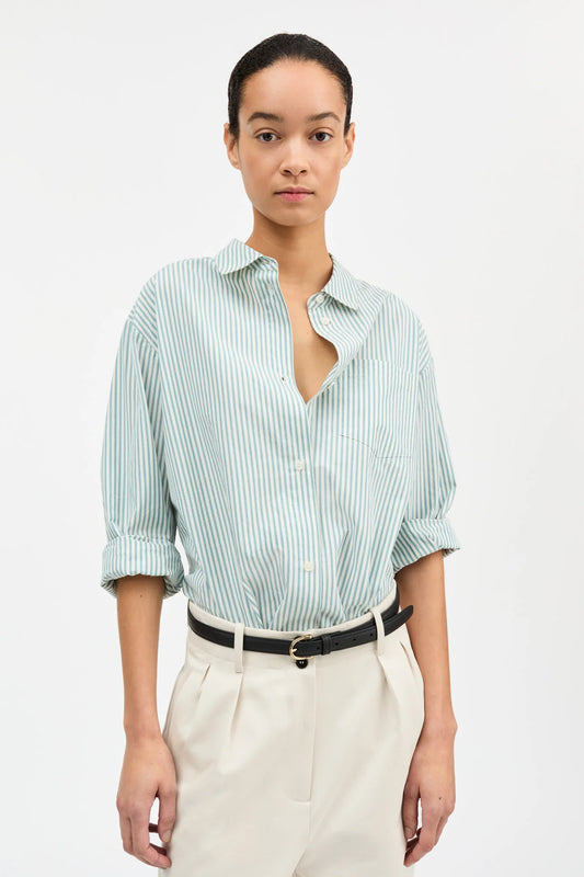 Edgar Shirt - White/Aqua Stripe