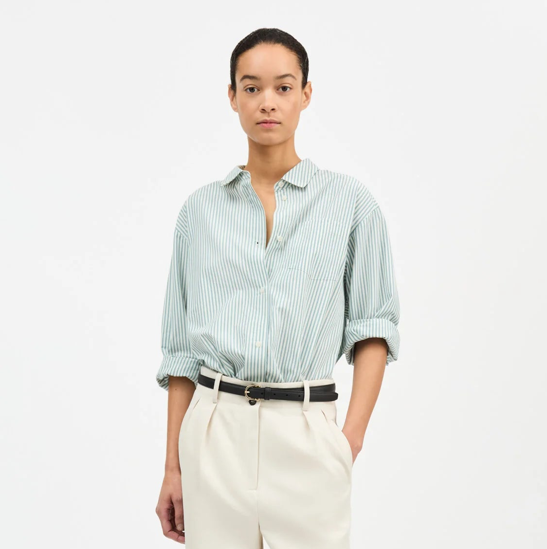 Edgar Shirt - White/Aqua Stripe
