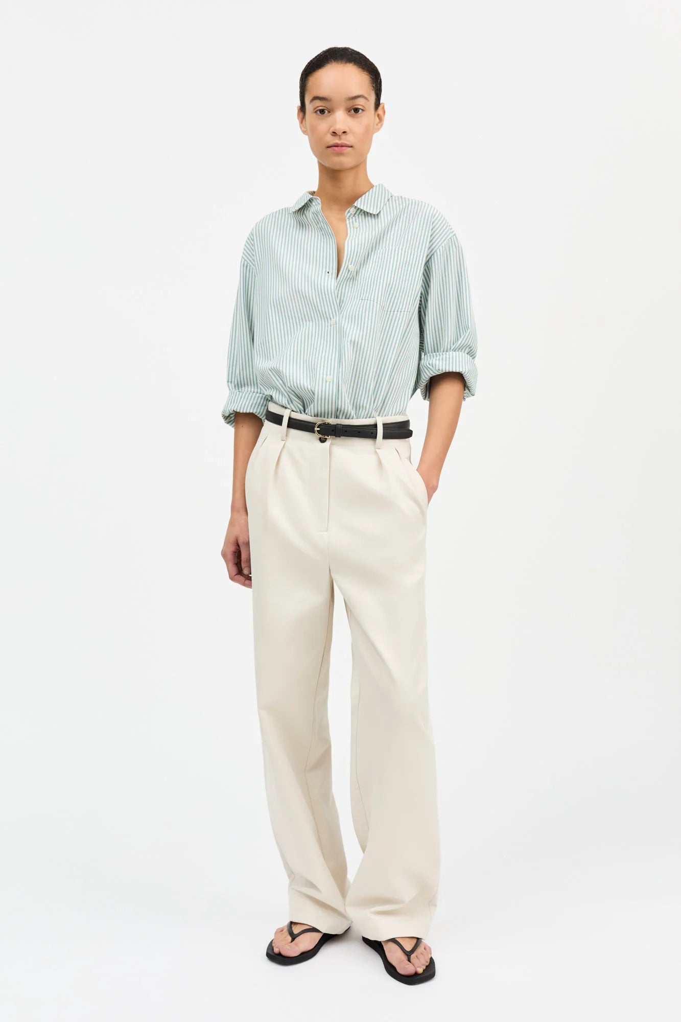 Edgar Shirt - White/Aqua Stripe