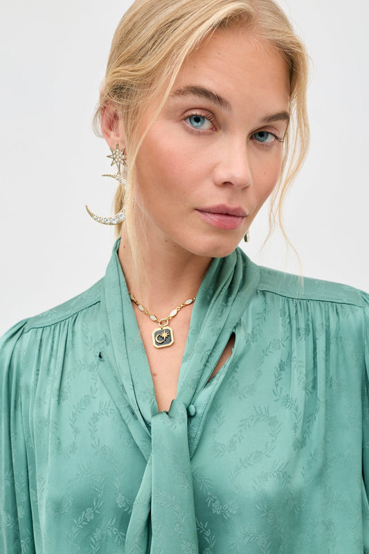 Evanora Floral Trail Jacquard Top - Sage Green