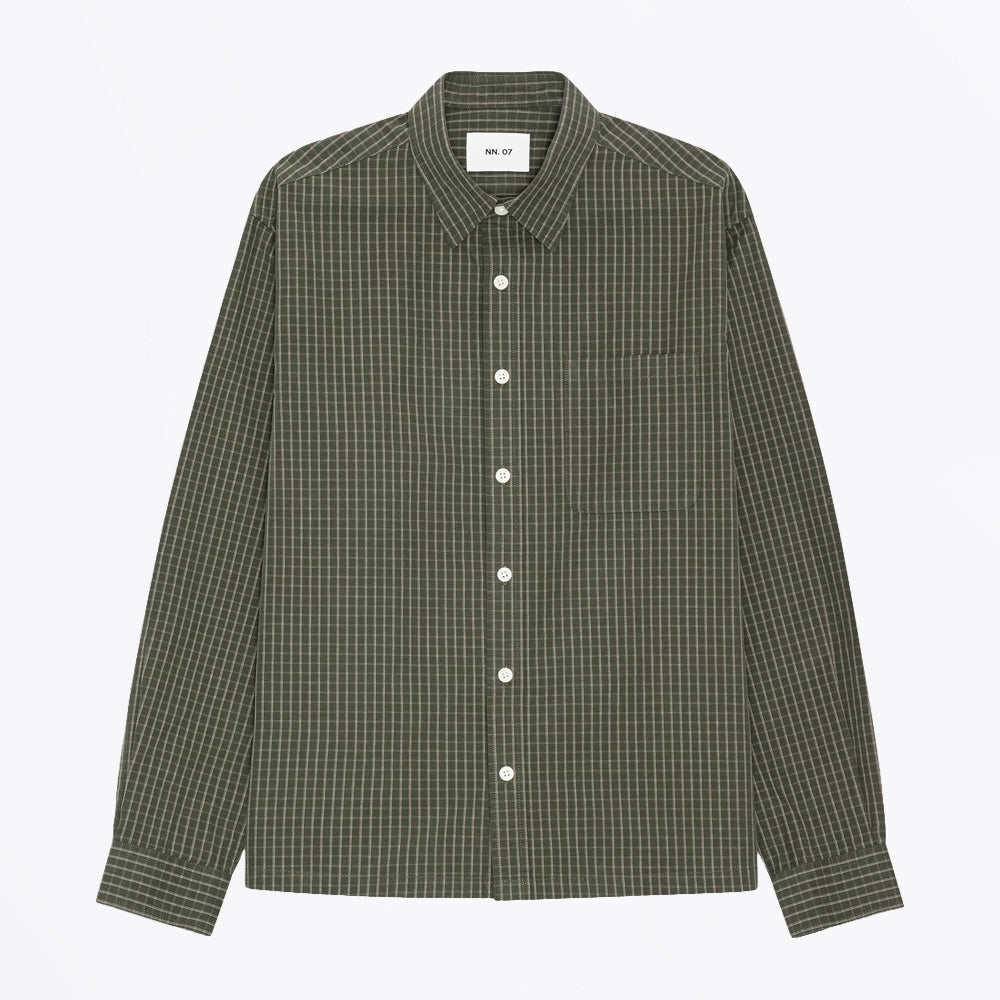 NN07 Deon Checkered Organic Cotton Shirt - Green Check