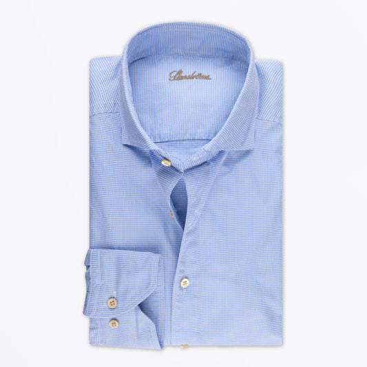 Regular Houndstooth Twill Shirt with Contrast - Light Blue