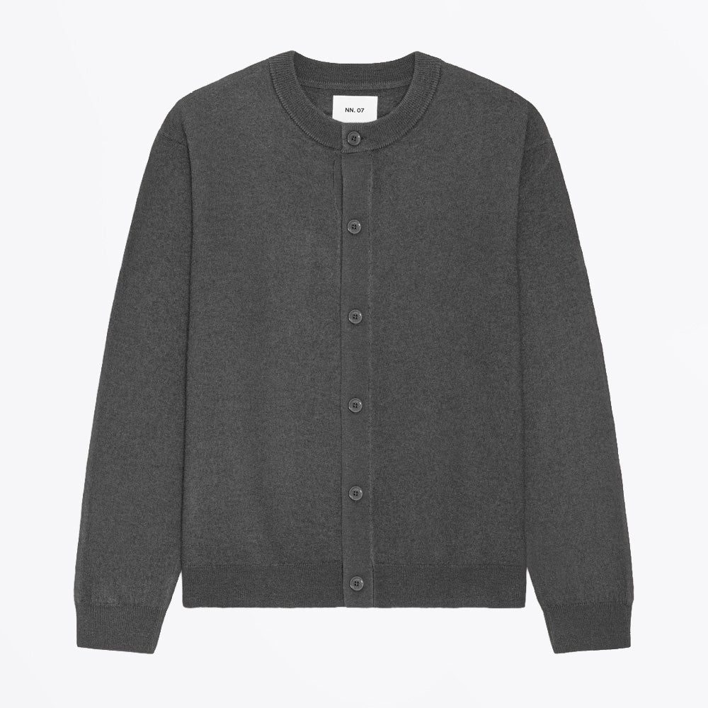 NN07 Jasper Boiled Wool Crew Cardigan - Charcoal Mist