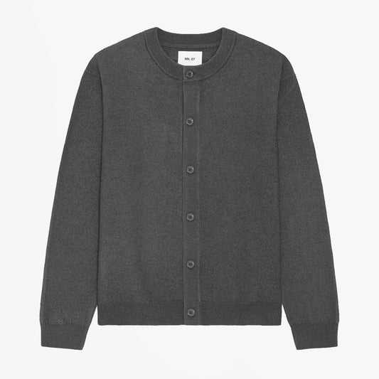 Jasper Boiled Wool Crew Cardigan - Charcoal Mist