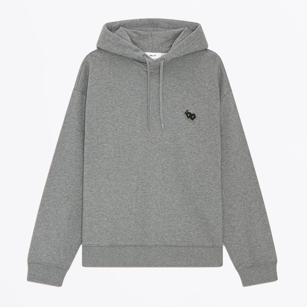 NN07 David Hoodie EMB Brushed Fleece Hoodie - Medium Grey Melange