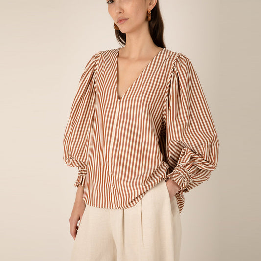 Remi Brown Stripe Blouse - Brown/Cream