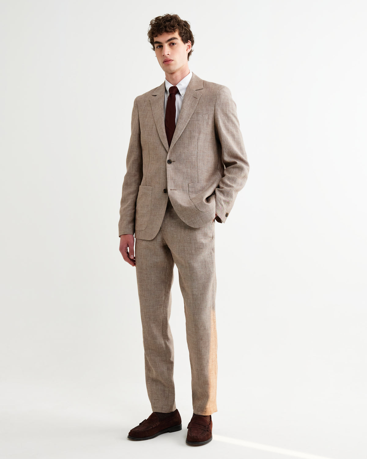 Alp Trouser Linen Stripe - Natural Brown