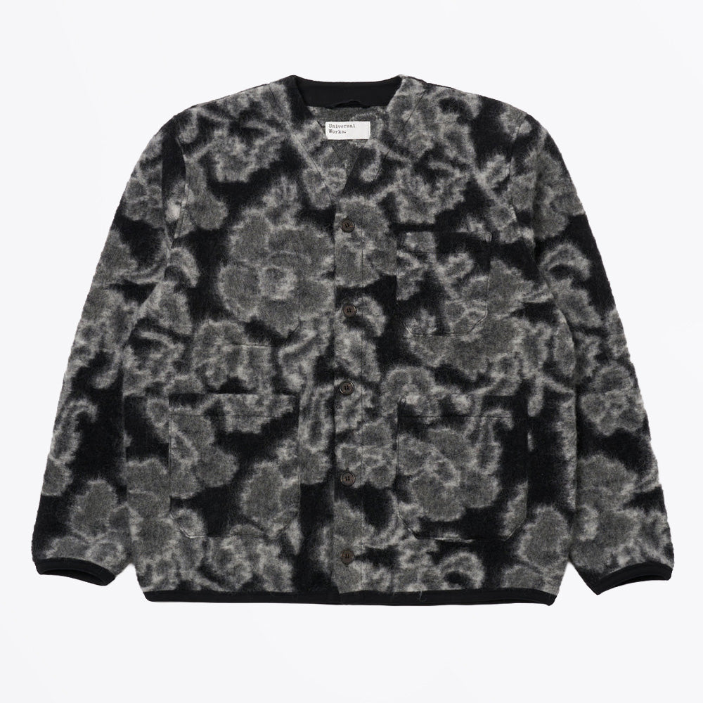 Universal Flower Fleece Cardigan - Charcoal
