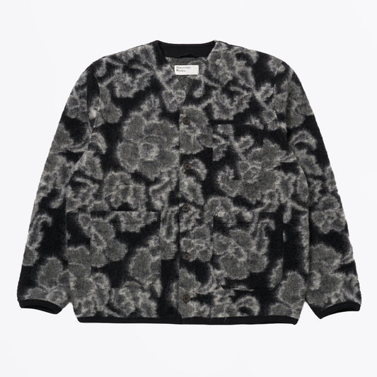 Flower Fleece Cardigan - Charcoal