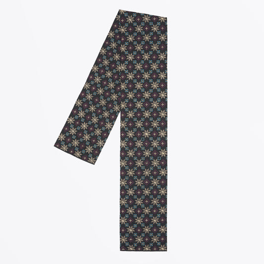 Embroidery Cotton Satin Scarf - Black