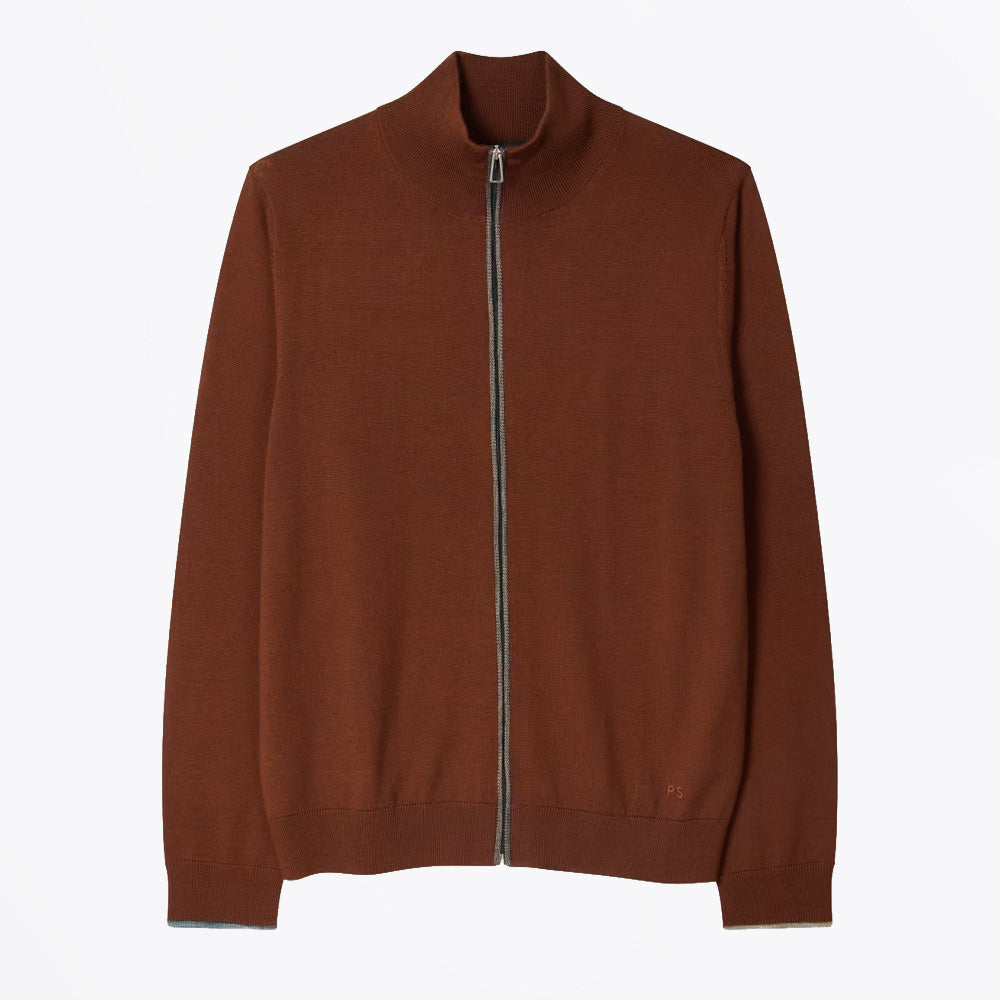 Paul Zip Through Cardigan - Brick Red