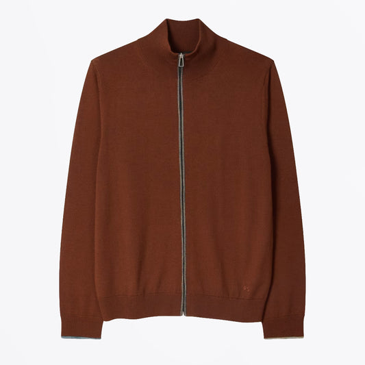 Zip Through Cardigan - Brick Red