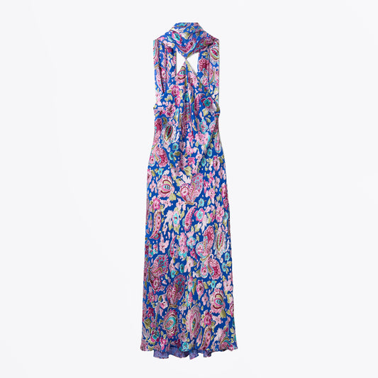 Hayley Silk-Satin Midi Dress - Cara Floral Devore Blue