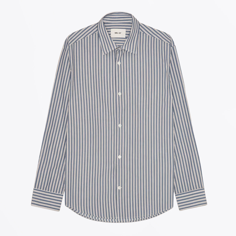 NN07 Freddy PKT Smooth Cotton Shirt - Sea Stripe
