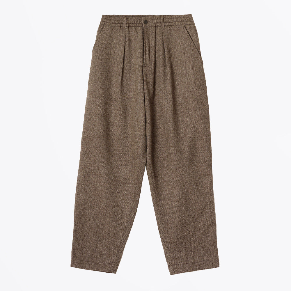 Universal Wool Herringbone Pleated Track Pant - Brown