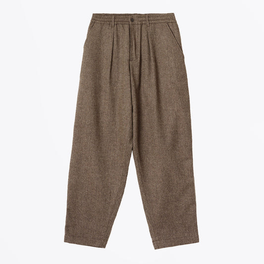 Wool Herringbone Pleated Track Pant - Brown