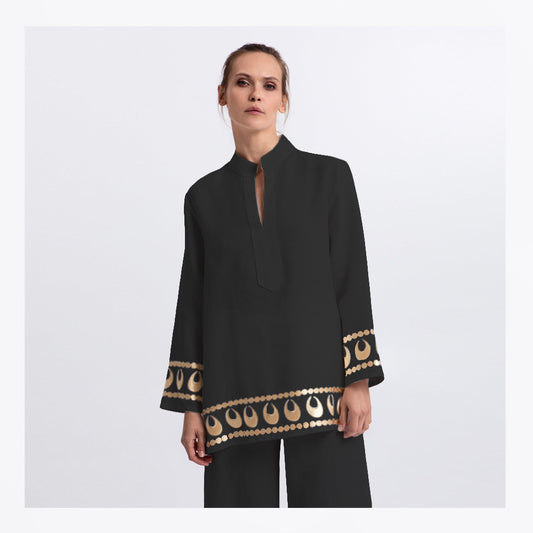 Selene Long Sleeve Tunic - Black/Gold